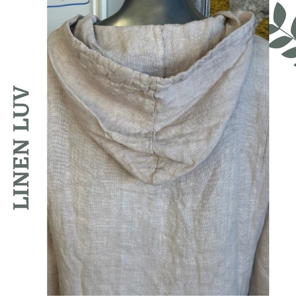 Linen Luv Zipper Front Hooded Jacket Front Pockets Natural Unlined - Picture 6 of 7